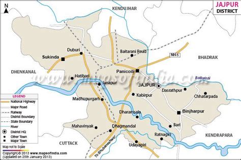 District Map Of Jajpur Showing Major Roads District Boundaries Headquarters Rivers And Other