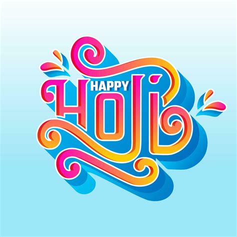 3d Gradient Happy Holi Font With Swirl Against Light Blue Background