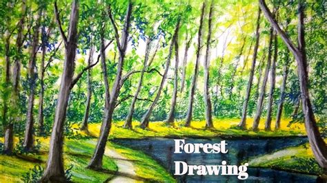 A Beautiful Forest Drawing With Oil Pastel Oil Pastel Drawing