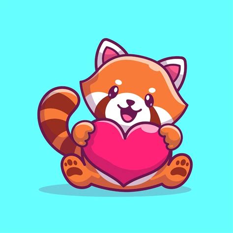 Schattige Rode Panda Holding Liefde Hart Cartoon Vector Pictogram