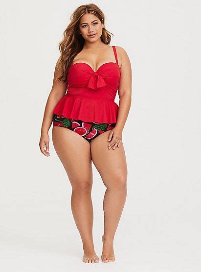 Plus Size Red Lightly Lined Peplum Midkini RED Alternate Plus Size