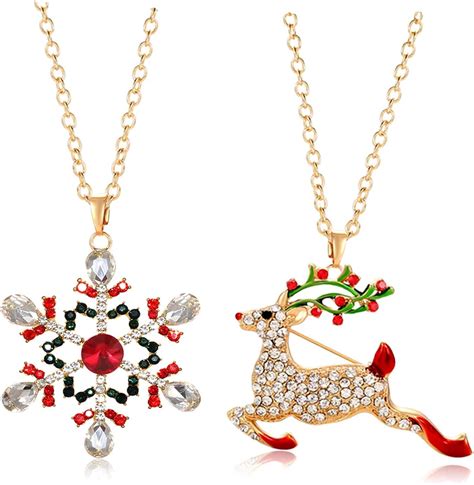 Lenoocle Christmas Necklace For Women Crystal Snowflake Charm Necklace