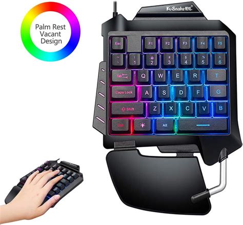 Lingsfire One Handed Keyboard Wired 35 Keys Rainbow Led Backlit Half