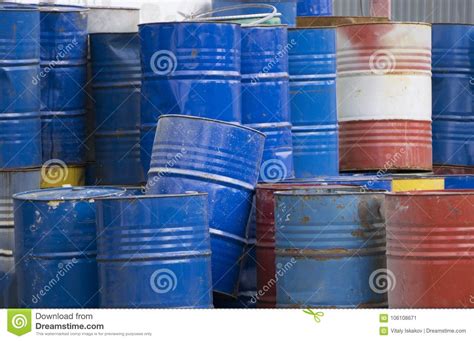 Front View Of Many Rusty Iron Barrels Stock Image Image Of Texture