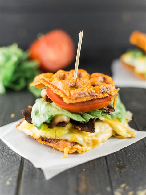 Slideshow controls, use the left and right arrow keys to navigate. Sweet Potato Waffle Breakfast Sandwich - Dad With A Pan