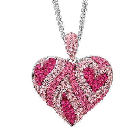 Sterling Silver Pink Crystal Heart Pendant With Swarovski