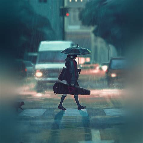 Bc89 Rainy Day Anime Paint Girl Art Illustration Wallpaper