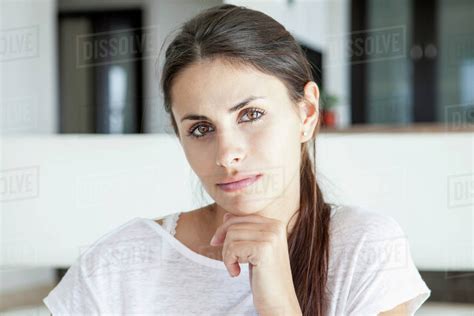 Portrait Of Pensive Woman Stock Photo Dissolve