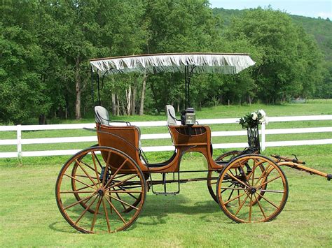 An Old Fashioned Horse Drawn Carriage In The Grass