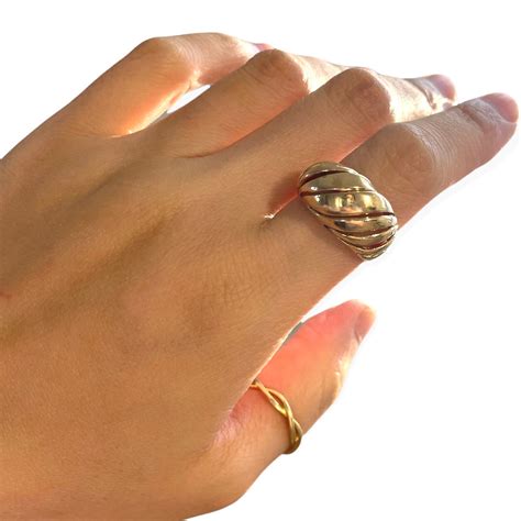 14k Solid Gold Extra Large Shrimp Ring Swirl Cutout Design Etsy