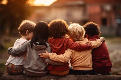 Foto Gratis Grupo De Niños Amigos Abrazados Sentados Juntos Foto Premium