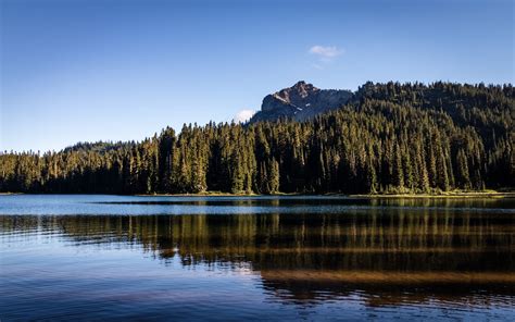 Download Wallpaper 3840x2400 Rocks Lake Spruce Trees Reflection 4k