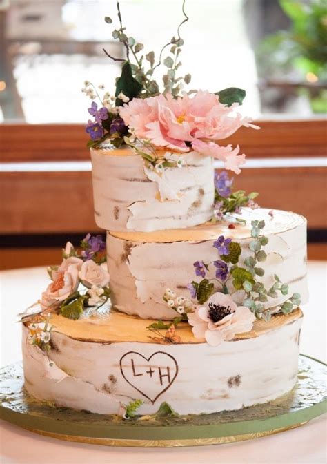 Birch Wedding Cake With Wildflowers And Violets Deer Pearl Flowers