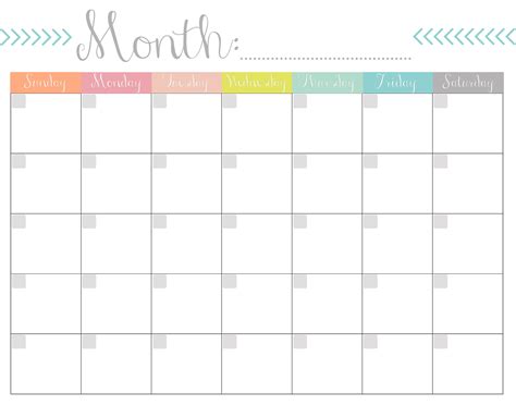 Monthly Calendar Free Printable