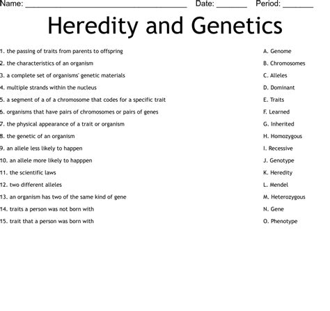 Heredity And Genetics Worksheet Wordmint