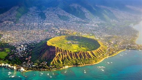 壁纸 钻石头山，瓦胡岛，夏威夷，美国，顶视图 1920x1080 Full Hd 2k 高清壁纸 图片 照片