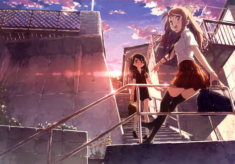Anime Anime Girls Schoolgirls Skirt Happy Wallpapers Hd Desktop