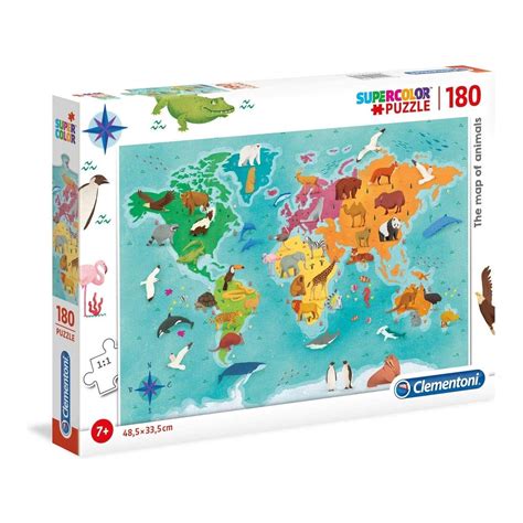 Clementoni Super Color Jigsaw Puzzle Animal Map 180 Pieces 1210 29753