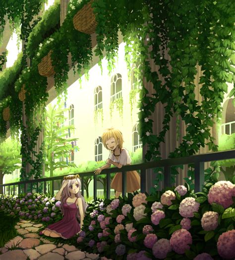 Safebooru Blonde Hair Closed Eyes Dress Eyes Closed Flower Fujino Iro Head Wreath Hydrangea