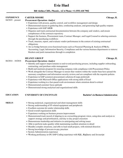 Procurement Operations Analyst Resume Samples | Velvet Jobs