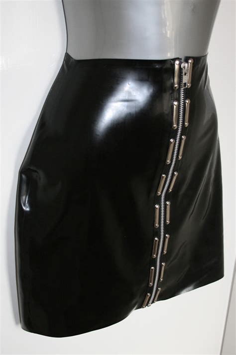 Latex Rubber Mini Skirt With Front Zip And Plating Detail Etsy