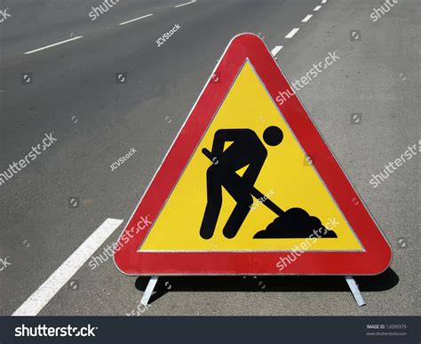 Works Ahead Warning Sign On A Road Stock Photo 12699379 Shutterstock