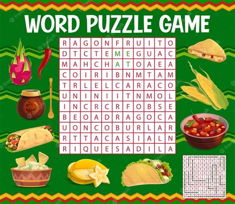Premium Vector Mexican Food Word Search Puzzle Game Worksheet