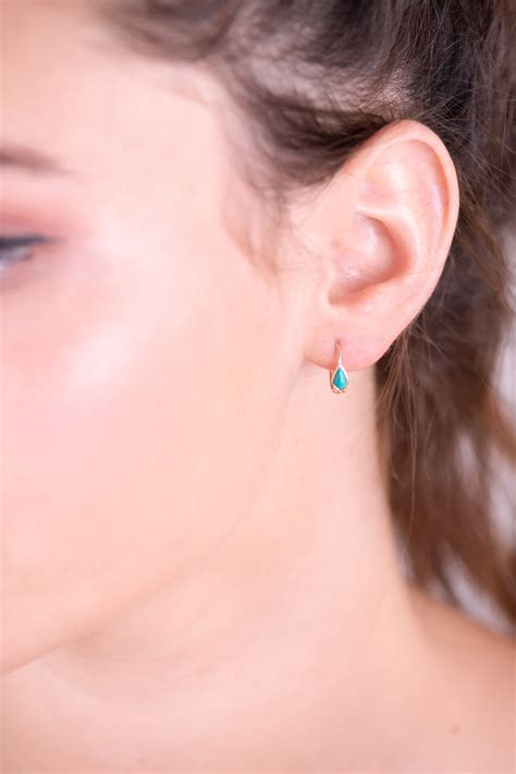 Turquoise Hoop Earrings K Gold One Pair Of Hoops Earrings Etsy