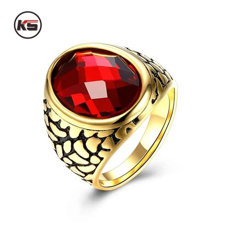 New Big Oval Red Male Wedding Ring Mens Ruby Jewelry 14kt Yellow Gold