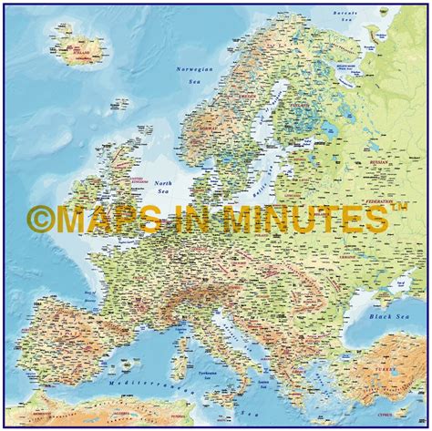 Europe 4m Scale Regular Contour Colour Relief Map