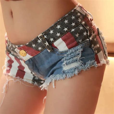 Clearance America Flag Sexy Low Rise Denim Shorts Women Cutoff Ripped Booty Disco Shorts Femme