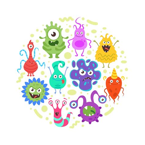 Colorful Bacteria Monsters Character Set
