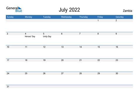 Calendar 2022 Zambia Download Template Calendar Design