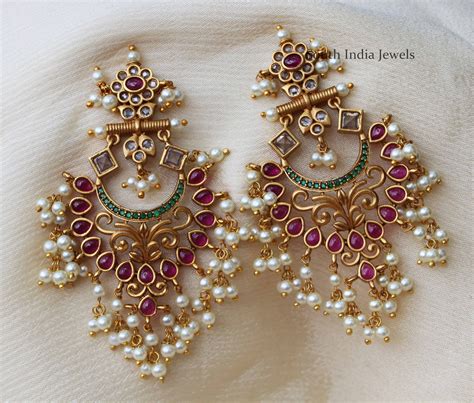 Gorgeous Pearl Cluster Earrings South India Jewels