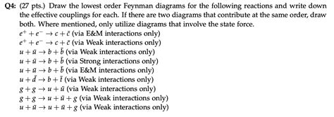 Solved Q4 27 Pts Draw The Lowest Order Feynman Diagrams Chegg Com