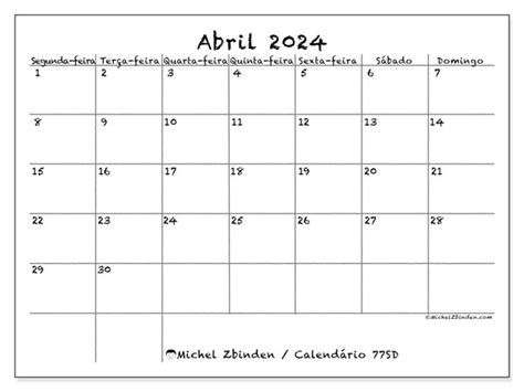 Calendário De Abril De 2024 Para Imprimir “brasil Sd” Michel Zbinden Br