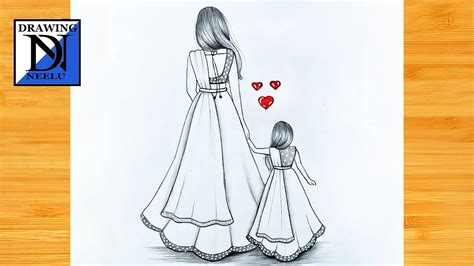 how to draw a mother and daughter mother s day drawing pencil sketch for beginners