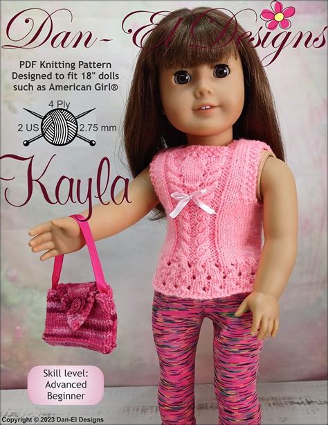 Dan El Designs Kayla Doll Clothes Knitting Pattern 18 Inch American Girl Dolls