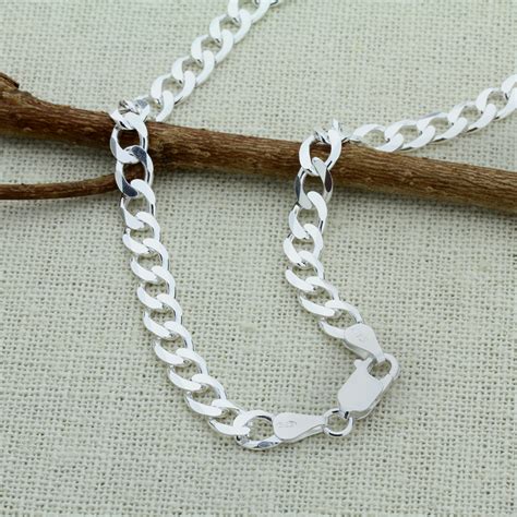 Mens 6mm 925 Sterling Silver Necklaces Italian Solid Curb Chain Made