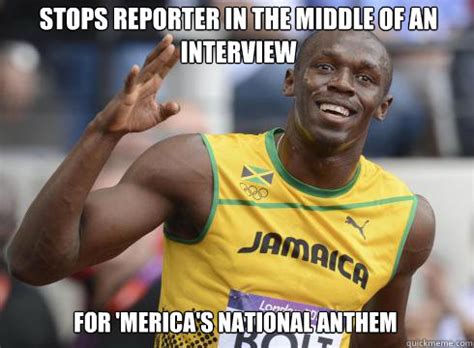 Usain bolt receives gift from cameraman who crashed into him. stops reporter for national anthem - Good Guy Usain Bolt ...