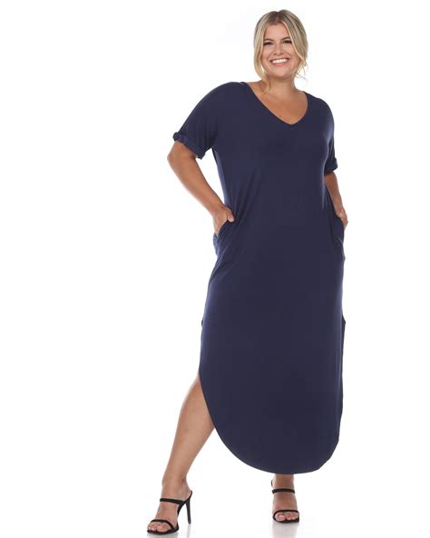 Navy Blue Plus Size Short Sleeve Maxi Dress