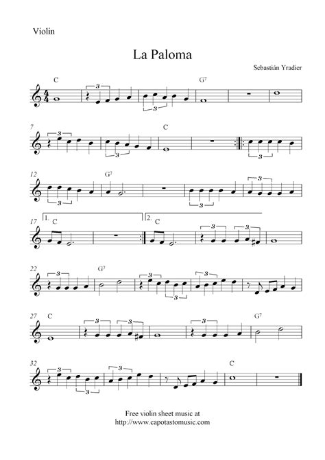 Easy Sheet Music For Beginners La Paloma Free Violin Sheet Music Notes