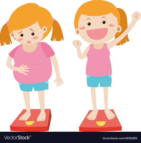Losing Weight Theme With Fat And Thin Girl Vector Image