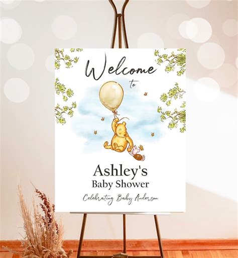 Editable Winnie The Pooh Welcome Sign Pooh Baby Shower Gender Etsy Uk