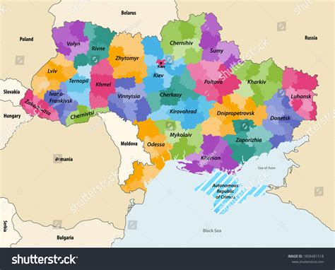 Ukraine Regions Oblasts Administrative Divisions Raions Stock Vector