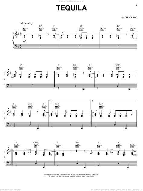 Tequila Sheet Music For Voice Piano Or Guitar Pdf Interactive