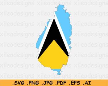 Map Of Saint Lucia With The St Lucian National Flag SVG PNG PDF