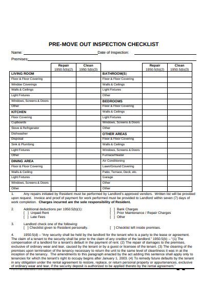 Free 9 Move In Move Out Inspection Checklist Samples In Pdf Ms Word