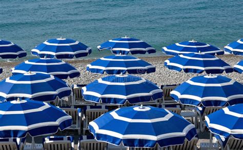 City Of Nice Beach With Umbrellas Stock Photo Image Of Seafront