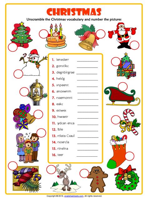 A collection of english esl christmas worksheets for home learning, online practice, distance learning and english classes to teach about. christmas unscramble the words esl vocabulary worksheet.pdf